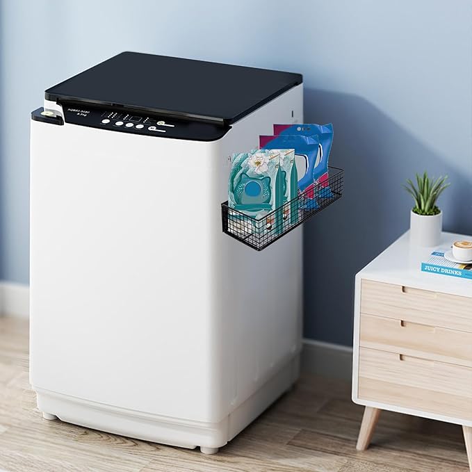 Magnetic Basket, Magnetic Shelf for Fridge,Magnetic Spice Rack Wire Mesh Magnetic organizer Holder Accessories for Office Kitchen Classroom Storage, Black-High, 13.77" x 5.11" x3.26"