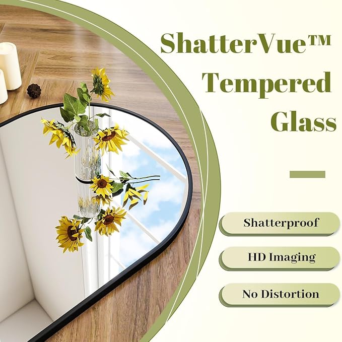 BEAUTYPEAK 31"x32" Arch Bathroom Mirror, Wall Mounted Vanity Metal Frame Mirror for Bedroom, Entryway, Living Room, Black