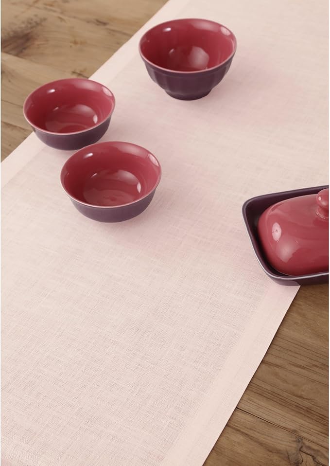 Solino Home Linen Pink Table Runner 60 Inches - 100% Pure Linen Small Table Runner 14 x 60 Inch Ideal for Dresser and Coffee Tables - Halloween - Fete