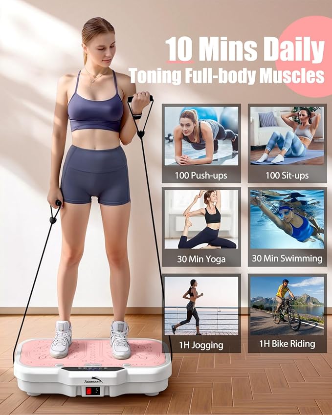 Vibration Plate Exercise Machine, 8000 Vibrations/min Adjustable Fitness Platform, 400 Lbs Capacity Whole Body Workout Extra Large Size Platform with Bluetooth for Weight Loss, Women & Men