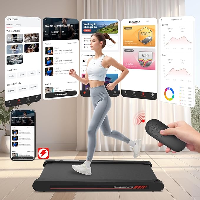 Walking Vibration Pad,Under Desk Treadmills for Home,4 in 1 Vibration Plate Exercise Machine,Portable Walking Pad with APP,350 Lb Capacity Multifunctional Treadmill Pro Max