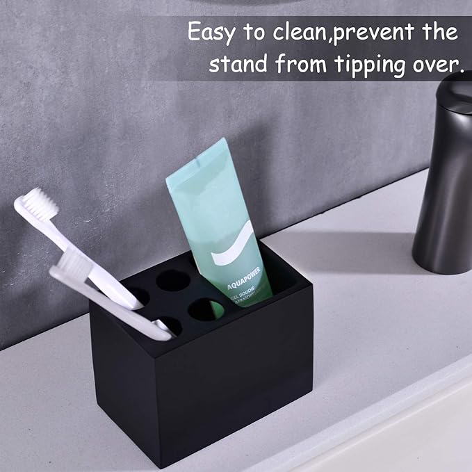 Resin Black Toothbrush Holder JINCROP, 5 Slots Toothbrush Holder Matte Black Bathroom Storage Stand Dispenser Organizer Set for Toothbrushes, Make-up Brushes and More, (Matte Black)