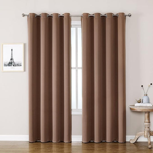 ChrisDowa Room Darkening Curtains 108 Inches Long 2 Panels Set for Living Room, Grommet Thermal Insulated Blackout Curtains for Bedroom (Cappuccino, 52 x 108 Inch)