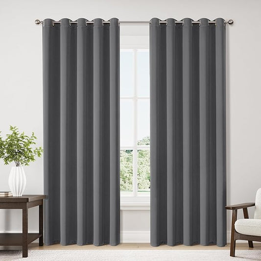 ChrisDowa Blackout Curtains 70 inches Wide for Bedroom - 2 Panels Set Extra Wide Grommet Thermal Insulated Room Darkening Curtains for Living Room (Grey, 70 x 84 Inch)