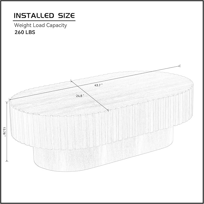 43.7" Oval Coffee Table for Living Room,Modern Handcraft Drum Coffee TableSmall Wooden Coffee Table with Sturdy Pedestal Easy Assembly for Office-Walnut