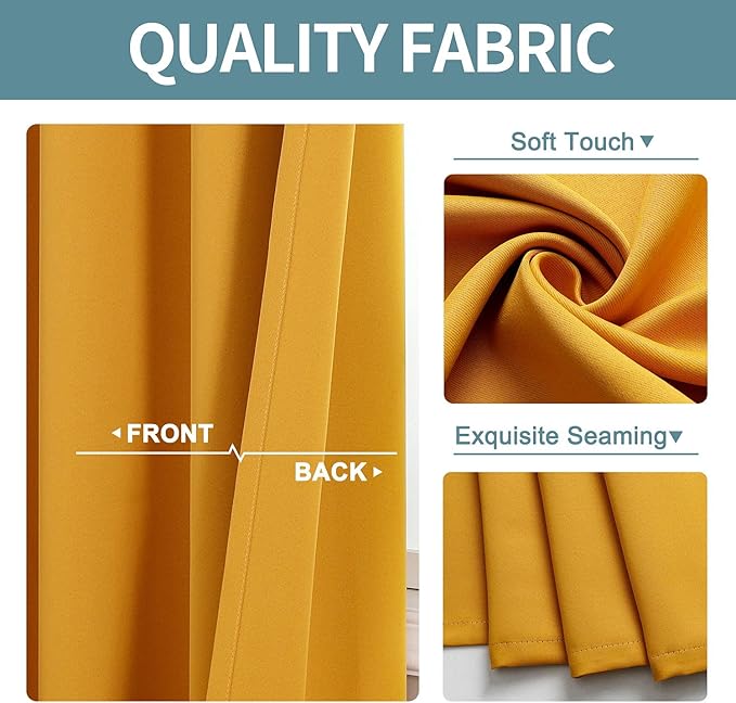 ChrisDowa Room Darkening Curtains 108 Inches Long 2 Panels Set for Living Room, Grommet Thermal Insulated Blackout Curtains for Bedroom (Mustard Yellow, 52 x 108 Inch)