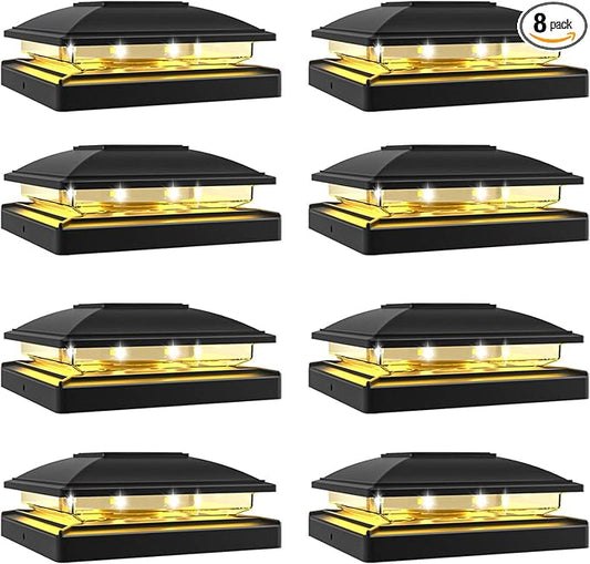 VOLISUN Solar Post Cap Light Outdoor,Solar Fence - Post Lights Waterproof for 4x4/5x5/6x6 Wooden/Vinyl Post,Black Deck Cap Light Solar Powered with Warm White for Garden/Patio/Porch 8pack