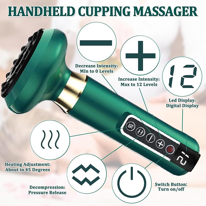 VHV Cellulite Massage Tool-Cupping Kit for Massage Therapy、Lymphatic Drainage Massager、12 Speed Adjustable Suction Cupping Therapy Set, Belly, Thighs, Arms, Butt.（Green