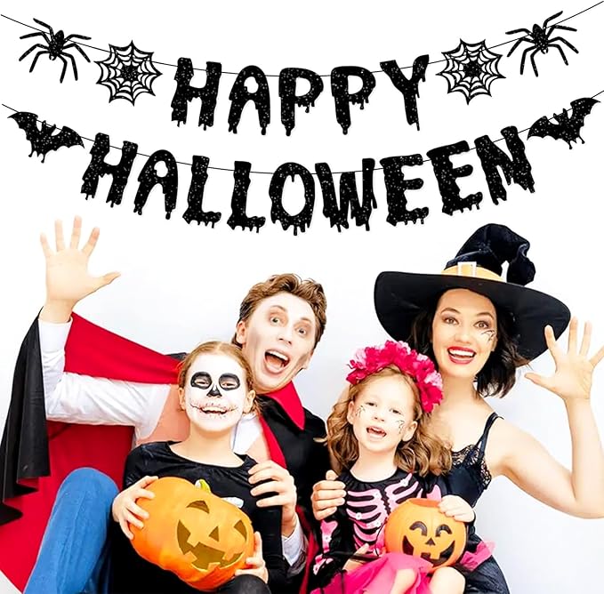 Red Black Happy-Halloween Party Decorations - 13PCS Spider Web Bats Streamers Banner ,Paper Flowers Lanterns Tissue Pom Poms Fans, Classroom Birthday Bachelorette Hanging Supplies Decor Hugfond