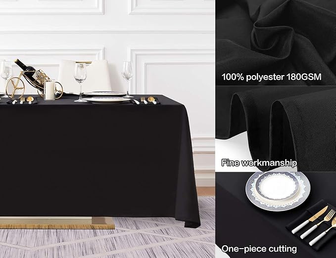 Surmente Black Tablecloth 90 x 156-inch Rectangular Polyester Table Cloth for Weddings, Banquets, or Restaurants