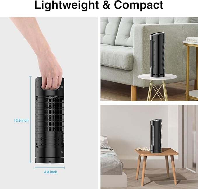 VCK 13'' Tower Fan for Bedroom,27ft/s Velocity Quiet Floor Fan,90° Bladeless Fan for Indoors with 3 Speeds,3 Modes,Oscillating Fans for Indoors,Portable Desk Table Fans for Room, Home,Office