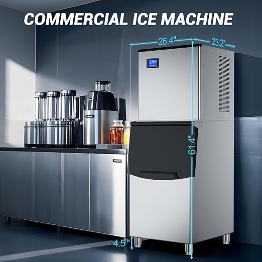 Ice Machine Commercial Ice Maker Machine, 400 Lbs/24H Industrial Ice Machine, 350 Lbs Storage Commercial Ice Machines Free Standing, Cubes Ice Makers Commercial, Restaurant, Cafe, Bar, Hotel