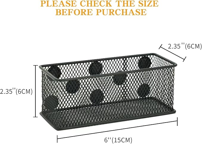 Neudeco Magnetic Locker Organizer and Accessories，Wire Mesh Magnetic Storage Basket ,Magnetic Holder for Dry Erase Markers,Strong Magnet Pen Holder for Fridge School,Pack 3 (Black)