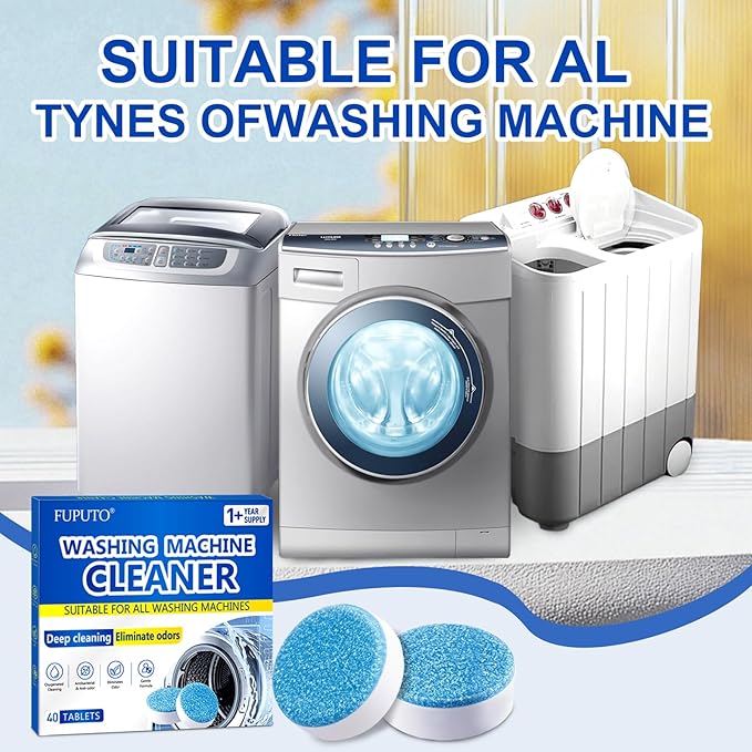 Washing Machine Cleaner Tablets, 40Pcs Deep Cleaning Tablets, Compatible with HE, Top & Front Load, Deep Cleaning Residue & Odor Eliminator, Deep-cleans to remove residue and neutralize smells01