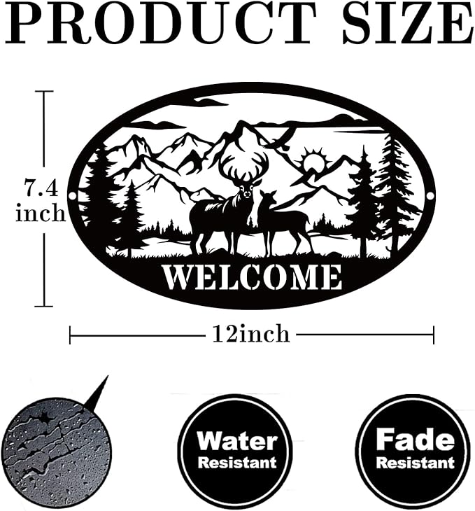 Rustic Metal Deer Cabin Sign, Outdoor Welcome Sign for Front Porch, Great Gift for Hunters, Farmhouse Cabin Decor