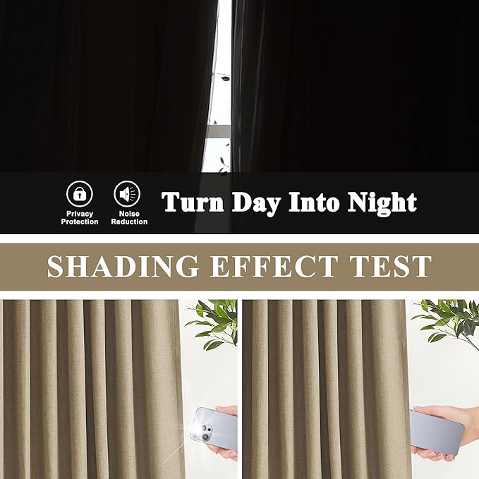Vision Home Brown Pinch Pleated Full Blackout Curtains Linen Blended 60" Wide Thermal Insulated Window Panels 84 inch for Bedroom Living Room Darkening Pleat Drapes with Hooks Back Tab 60" Wx84 Lx1