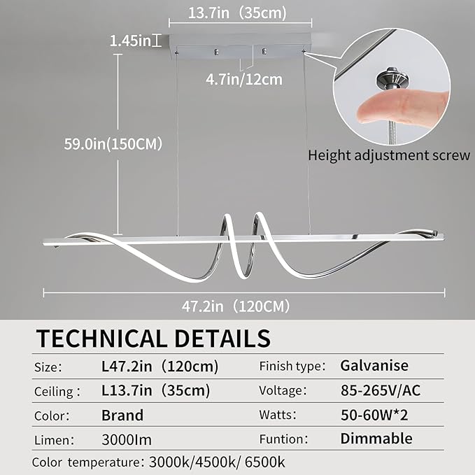 Modern Ceiling Chandelier Light, Acrylic Anti Flicker Pendant Lamp with Remote Control Dimmable 3 Color Mode & Brightness for Kitchen Bar