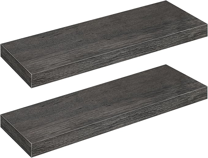 HOOBRO Floating Shelves for Wall, Wall Mounted Shelf Set of 2, 23.6" Hanging Shelf with Invisible Brackets, for Wall in Bathroom, Bedroom, Toilet, Kitchen, Living Room, Office, Charcoal Gray BC60BJ01