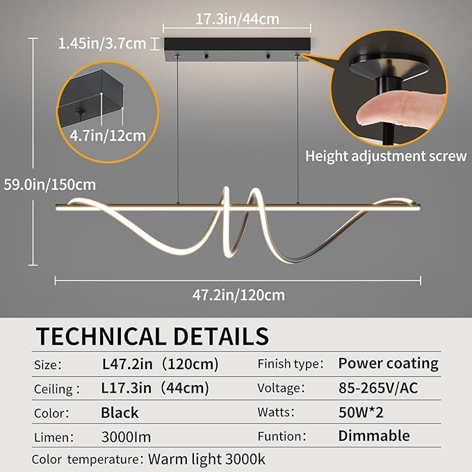 Modern Ceiling Chandelier Light, Anti Flicker Pendant Lamp with Remote Control Dimmable 3 Color Mode & Brightness (Warm Cool Neutral Light) for Kitchen Bar