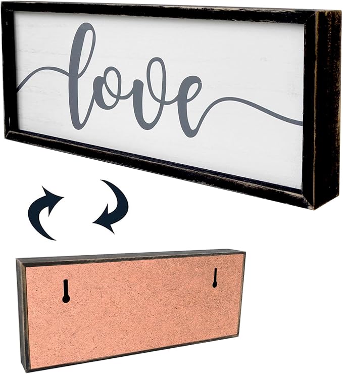 Love Framed Rustic Freestanding Sign Home Decor for Living Room Bedroom - Love Wall Art in Solid Wood Thick Black Frame 12x5 Inches for Couples