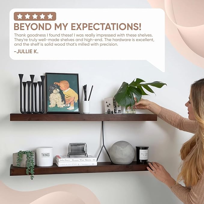 Homeforia Walnut 36 inch Floating Shelf, High End Solid Real Wood 36inch Large Shelves for Bathroom Wall, Dark Brown 36 inches Long Floating Shelves, Heavy Duty Bracket, 36 X 6.5 X 1.75 inch, Set of 2