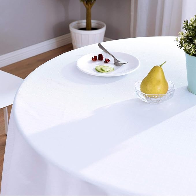 Surmente White Tablecloth for Round Tables, 120-inch Round Table Cloths for Weddings, Banquets, or Restaurants