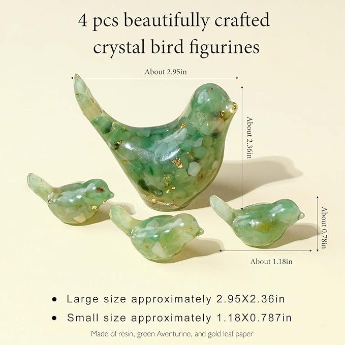 Crystal Bird Figurines, Resin Animal Statues, Miniature Decorative Gravel Birds, Home Decor (4PCS-GreenAventurine)