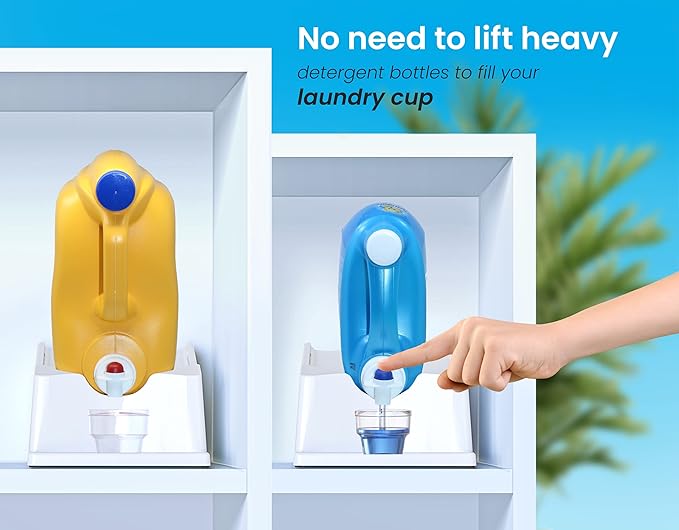TidyFriend 2 Pack Liquid Laundry Detergent Holder Stand with Drip Tray & Rubber-Grip Feet, Stand for Laundry Room Organization and Storage, Fabric Softener Dispenser with Cup Holder (White)