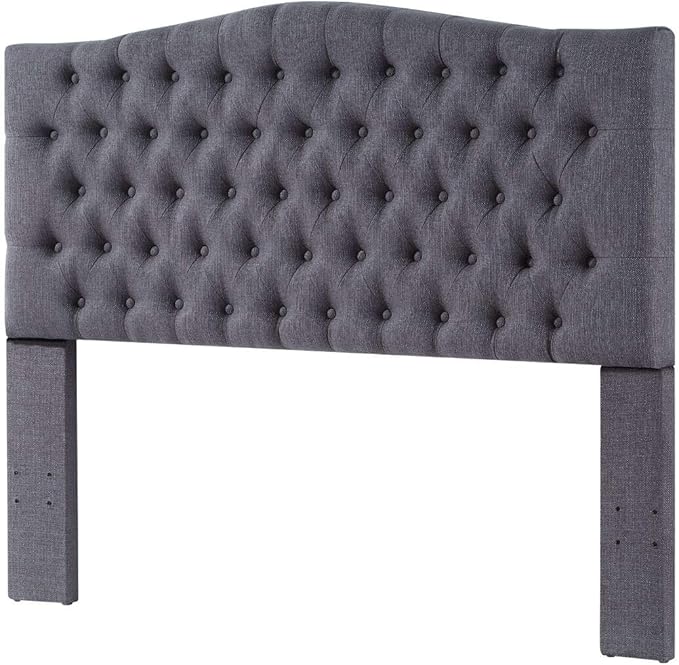 24KF Upholstered Tufted Button Linen Fabric Headboard,Comfortable Fashional Headboard Queen/Full Size,Dark Gray