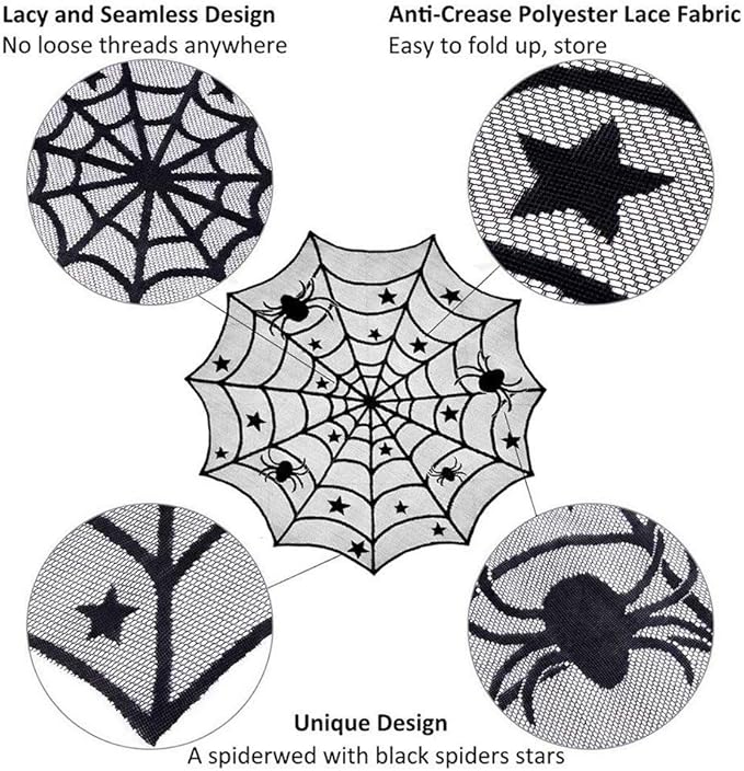 40 Inch Round Spider Web Lace Table Topper Black Halloween Spider Web Tablecloth Party Decoration