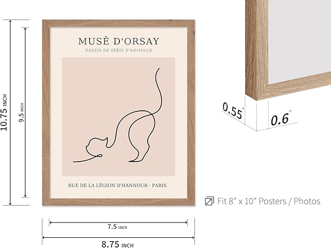 Poster Master Vintage Poster - Retro One Line Cat Drawing Print - Cat Art - Minimal Gift for Men, Women, Animal Lover - Abstract Wall Decor for Home, Office, Bedroom, 8x10 Beige Framed