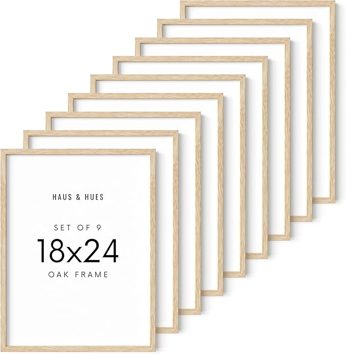 HAUS AND HUES Beige 18 x 24 Poster Frame Set of 9-18 x 24 Picture Frame, Wall 18x24 Frame, 18x24 Wood Frame, 24x18 Poster Frame, Wooden Picture Frame 18 x 24, Art 18 x 24 Frame (Beige Oak Frame)
