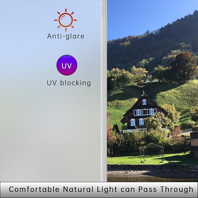 Window Privacy Film with Installation Tools, Static Cling, Anti UV, Heat Control, Ideal for Home Shower Office Glass Door (White Frosted【Glue-Free】, 45.2X78.7Inch)