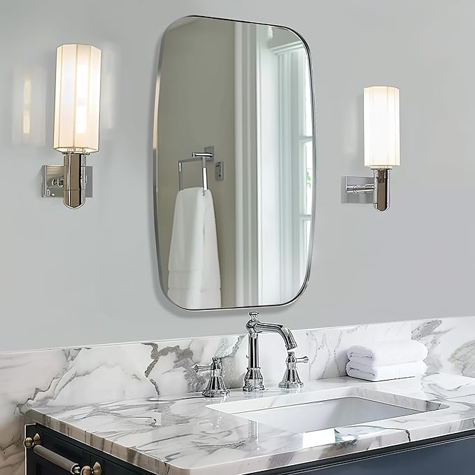 ANDY STAR Chrome Bathroom Mirror, 24x40 Inch Polished Chrome Oval Mirror for Bathroom with Stainless Steel Metal Frame, Oblong Mirror for Bathroom, Living Room, Entryway