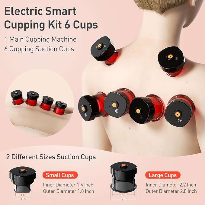 UBALANCE Smart Cupping Therapy Set - Cellulite Massager with 6 Massage Cups, Portable Electric Device for Enhanced Blood Circulation, Reduced Cellulite, and Muscle Soreness Relief（Red）