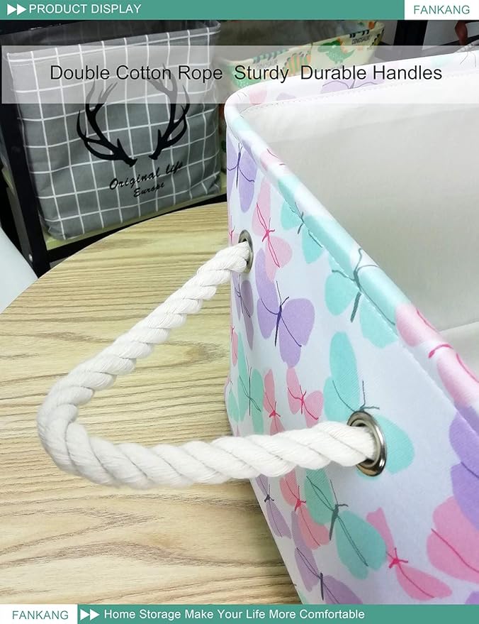 FANKANG Rectangular Laundry Basket Nursery Storage Fabric Storage Bin Storage Hamper,Gift Baskets (Butterfly)