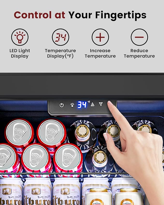 Wine Cooler Refrigerator - 26 Bottle 126 Can Mini Wine Fridge with Glass Door for Beer Soda Water Drink, Small Wine Cellar Beverage Refrigerator for Bedroom Office Home Bar Dorm, 3.2 Cu.Ft