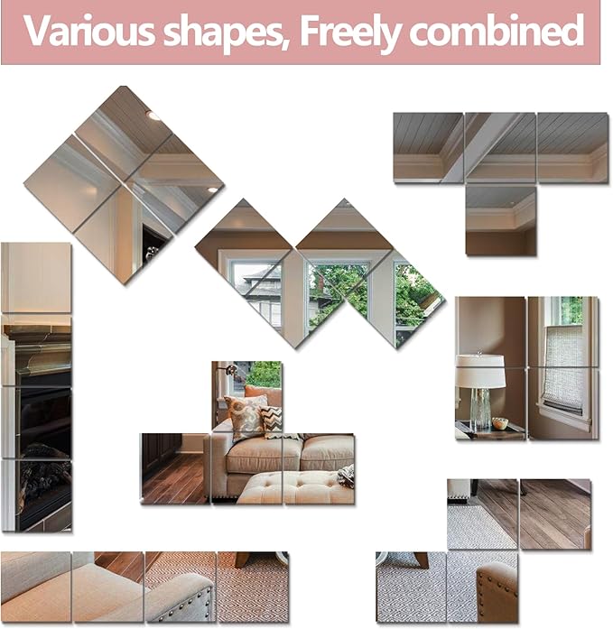 Unbreakable Wall Mirror Full Length,Over the Door Mirror for Bedroom,4Pcs 10inchx10inch Acrylic Mirror Kids,Shatterproof Plexiglass Long Mirrors,Children Non Glass Stick on Mirrors Tiles self adhesive