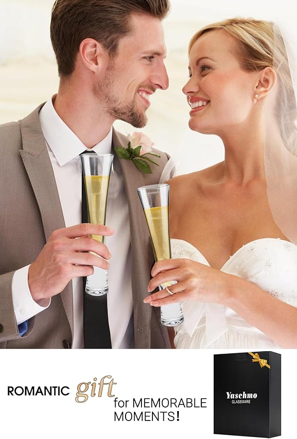 Champagne Flutes Set of 2, Hand Blown Crystal Champagne Glasses, Modern Unique Design, Lead-Free Prosecco Flutes, Elegant Toasting Glasses Gift for Wedding, Anniversary, Birthday, Christmas