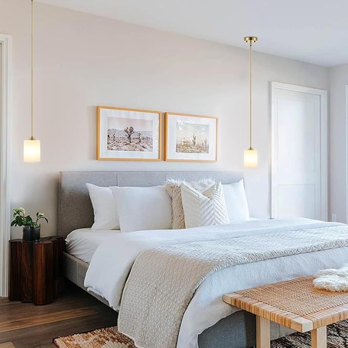 Modern Gold Pendant Light 3 Pack Brushed Brass Mid Century Chandelier White Cylinder Glass Shades Adjustable Rods Farmhouse Ceiling Hanging Lighting Fixture Kitchen Island Dining Room Bedroom