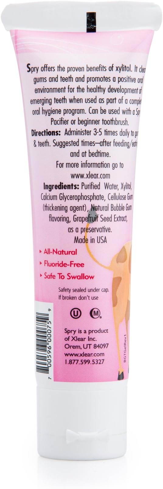 Spry Natural Xylitol Toothpaste for Baby, Toddler, Kids Age 3 Months Up - Fluoride Free Tooth Gel, Support Development of Emerging Teeth, Strawberry Banana, Bubblegum, Original, 2 Fl Oz (Pack of 3)