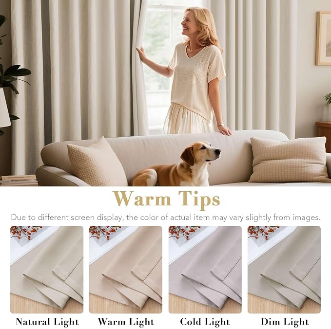 H.VERSAILTEX Thermal Insulated Blackout Window Panels Microfiber Formaldehyde-Free Kids Curtains for Holiday Season Home Decoration,Grommet Top,52 by 96 - Inch - Natural - Set of 2