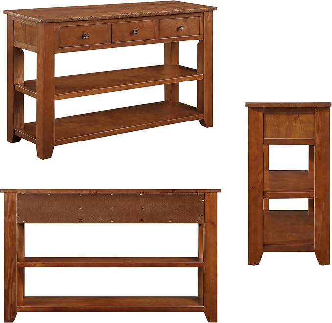 Farmhouse Wood Entry Console Table 48-Inch Modern Sofa Entryway Table with Drawers and Storage Shelves for Entrance Living Room (Brown)