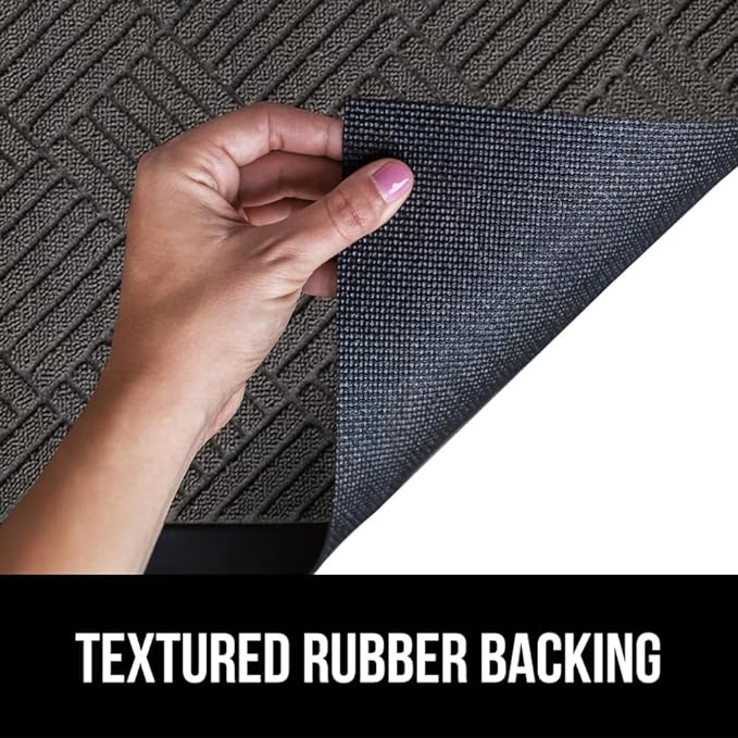 GORILLA GRIP 100% Waterproof All-Season WeatherMax Doormat, 34x58, US Designed Natural Rubber, Stain and Fade Resistant, Low Profile Indoor Outdoor Door Mats, Easy Clean Patio Mat, Gray Diamond