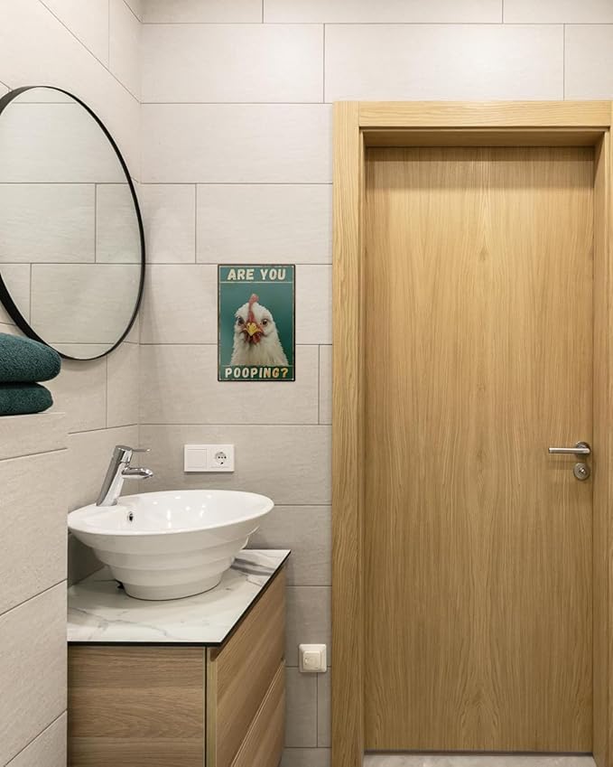 ALKB Chicken Metal Sign for Bathroom Decor - 8x12 Inch Are You Pooping Vintage Chicken Sign Gifts for Chicken Owners