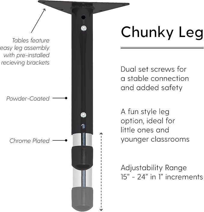 FDP Rectangle Activity School and Classroom Kids Table (24 x 36 inch), Chunky Toddler Leg, Adjustable Height 15-24 inches - Maple Top and Black Edge