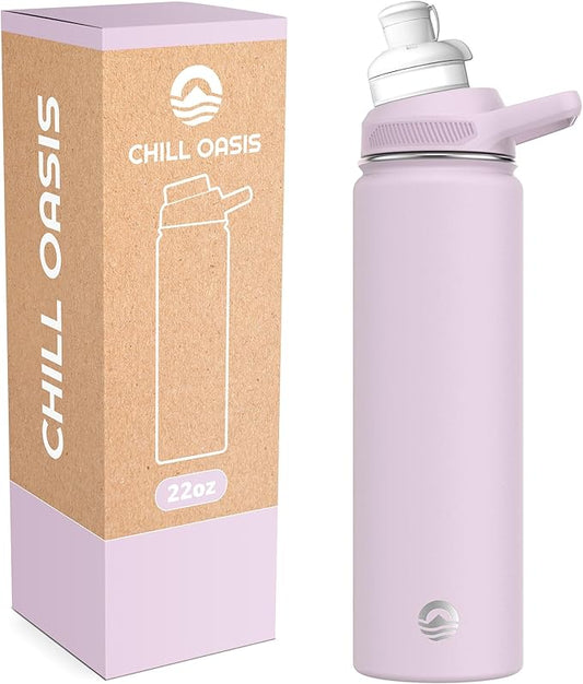 Chill Oasis Water Bottle | Compatible With Popular Flavor Cartridges | BPA Free, Leak Proof, Double-Walled Vacuum Insulated Stainless Steel, and Dishwasher Safe | Cold for 24 Hours (Lavender, 22oz)