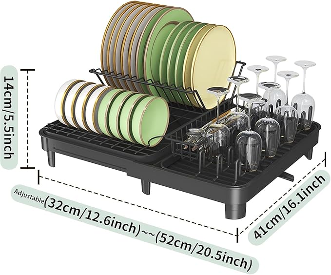 LEMIKKLE Dish Drying Rack, Large-Capacity Dish Drainer with Cutlery Holder Rotatable Water Drainer for Kitchen Counter,20.5" D x 16.1" W x 5.5" H