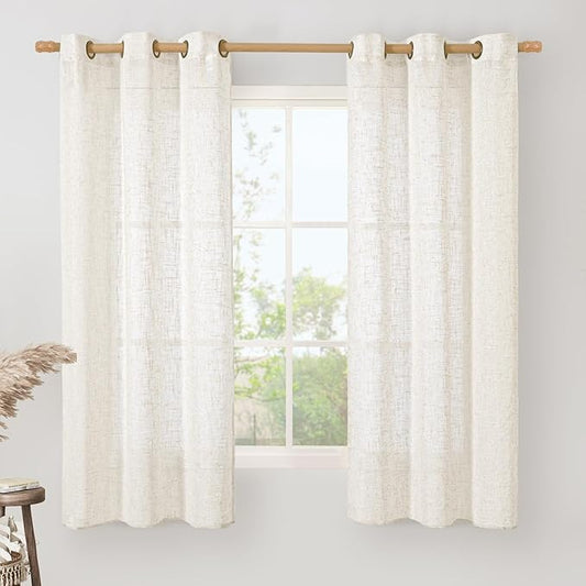 LAMIT Cream Linen Curtains 63 Inches Long for Living Room, Bronze Grommet Linen Drapes Light Filtering Sheer Window Curtains for Bedroom, Set of 2 Panels(38 x 63 Inch)