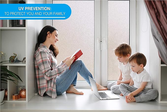 Privacy Window Film: Translucent Static Cling Treatment for Home Security and Decorative Frosted Glass Effect - No Residue, Heat Control, UV Prevention, Easy Removal (Winter Frost, 48 x 72 inches)